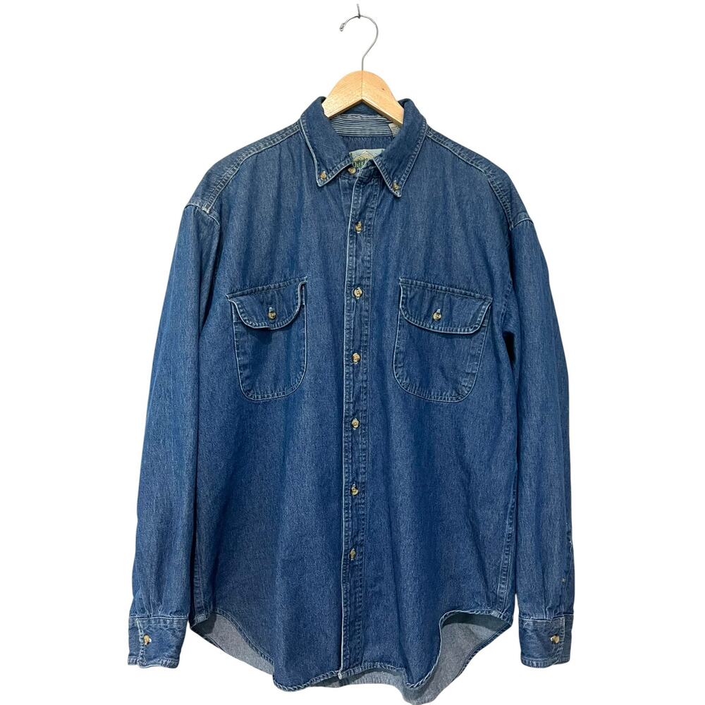 Vintage Mens XL Denim Shirt 100% Cotton Button Up Workwear Pockets Outfitters